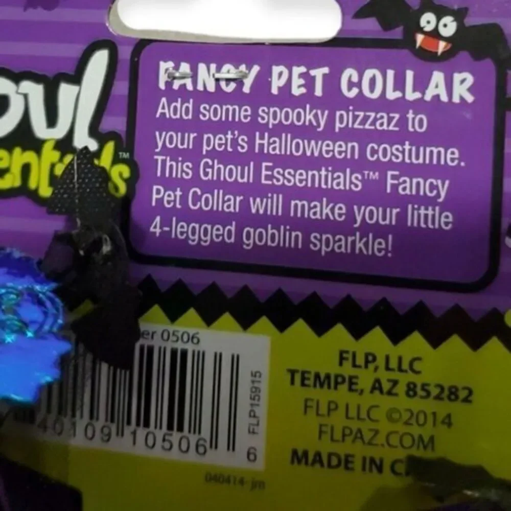 Ghoul Essentials Fancy Pet Collar Halloween Bat‎ Tulle Purple Black Green M/L